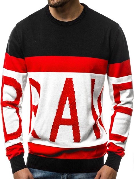 OZONEE B/2428 Мъжки пуловер черно-червен