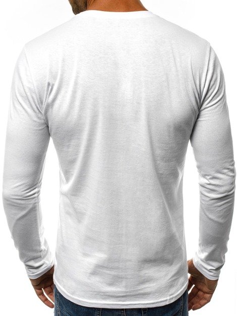 OZONEE O/1214 Мъжка блуза с дълъг ръкав бяла