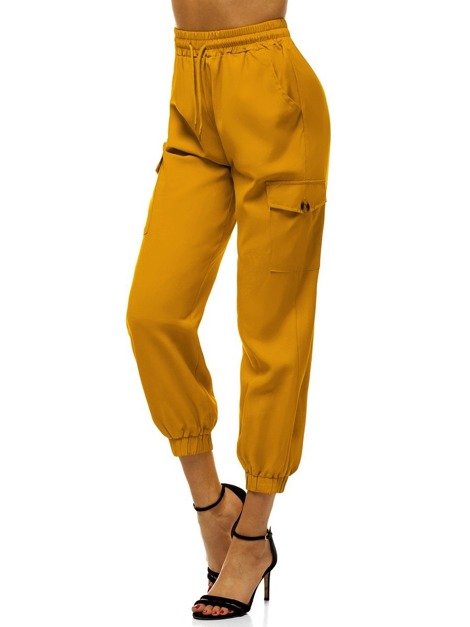 Дамски панталони с джоггери жълто OZONEE O/HM003