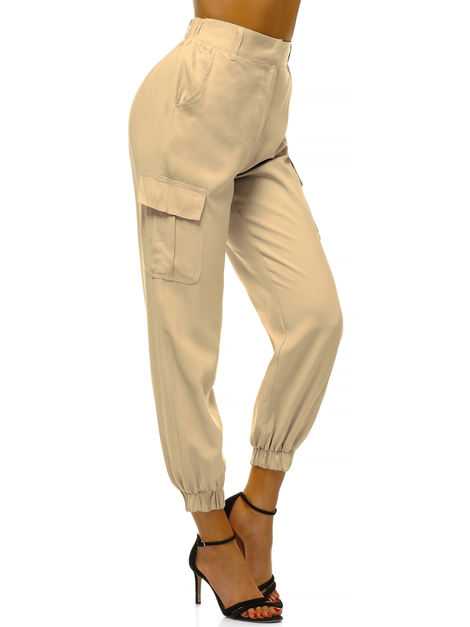 Дамски панталони с джоггери светлобежов OZONEE O/HM005