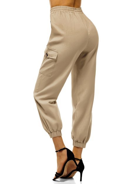 Дамски панталони с джоггери тъмнобежово OZONEE O/HM003