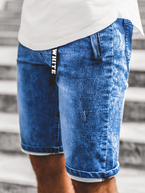 Мъжки къси дънков панталон синьо OZONEE RF/HY341/1