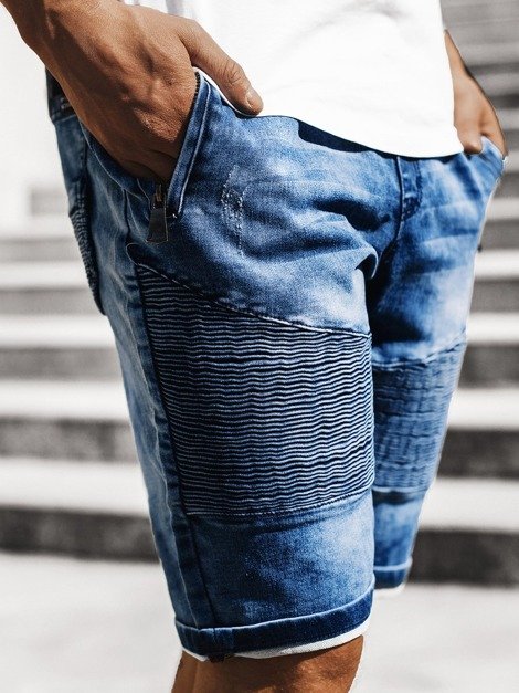 Мъжки къси дънкови панталони синьо OZONEE RF/HY327/1