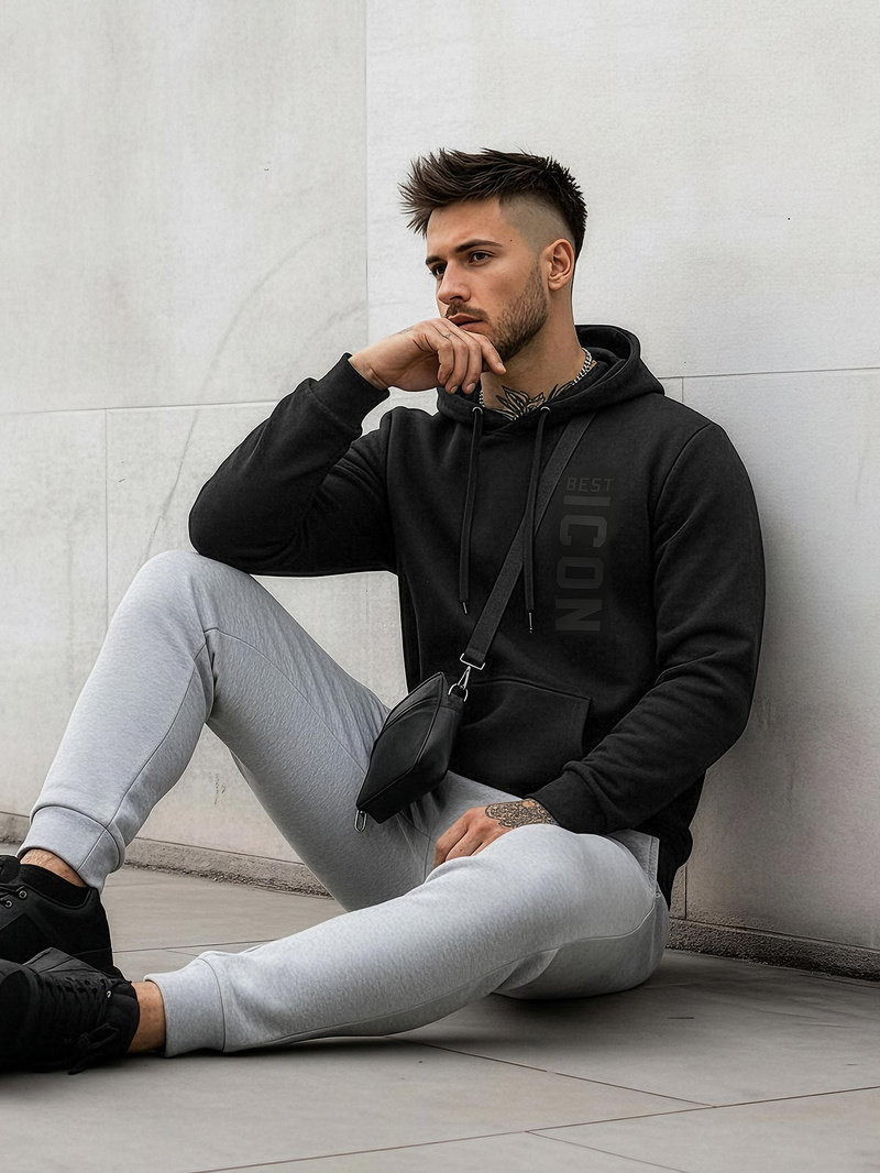 Мъжки суитшърт с качулка черен OZONEE JS/8B1973/3