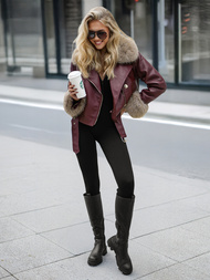 Дамско кожено яке бордо OZONEE JS/61M8512/6