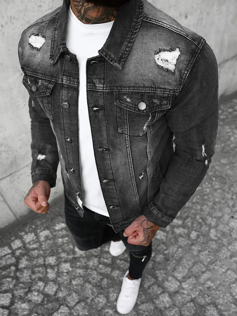 Мъжко джинсово яке черна OZONEE NB/MJ507N