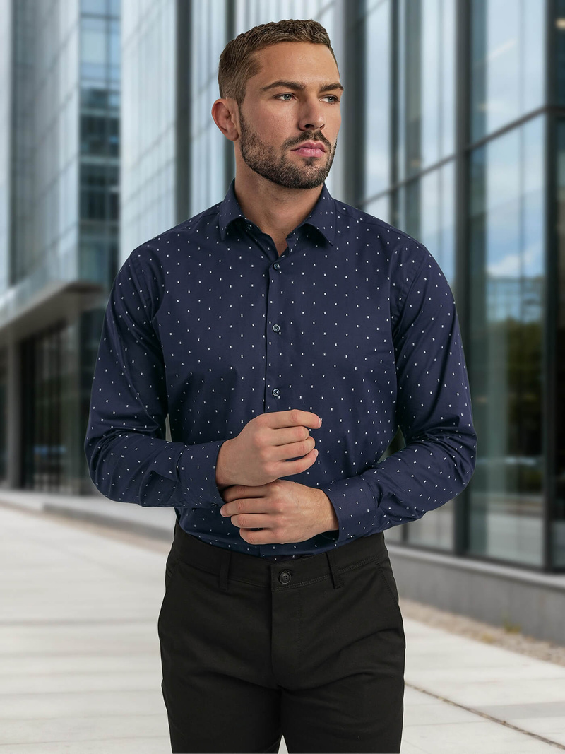 Мъжка риза тъмносиньо OZONEE V/V181