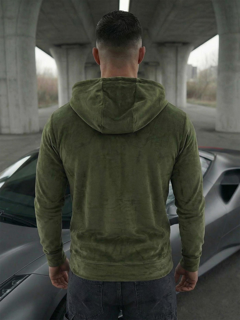 Мъжки велурен суитшърт каки OZONEE JS/8B1168/29Z