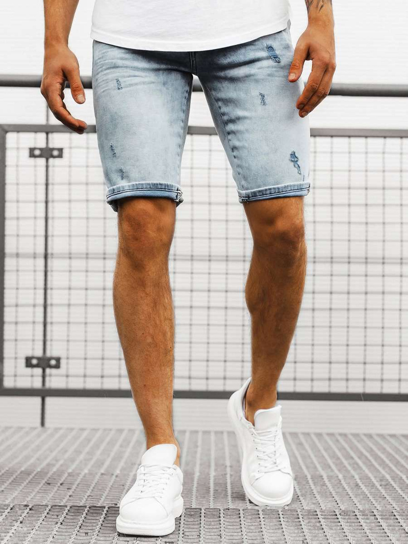 Мъжки къси дънкови панталони светлосиньо OZONEE B/55109