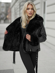 Дамско кожено яке черно OZONEE JS/61M8507/392AZ