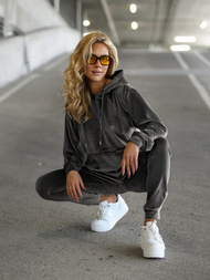 Дамска велурен спортен екип графитен OZONEE JS/8C1301/6