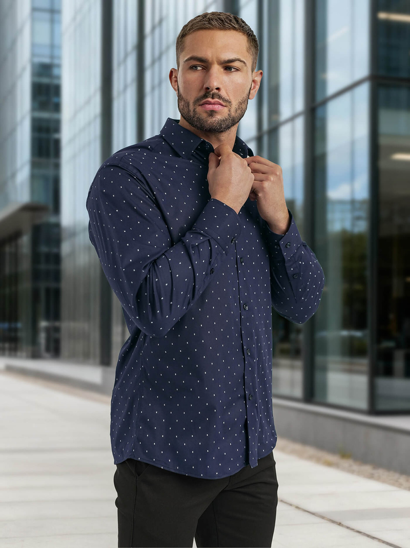 Мъжка риза тъмносиньо OZONEE V/V181