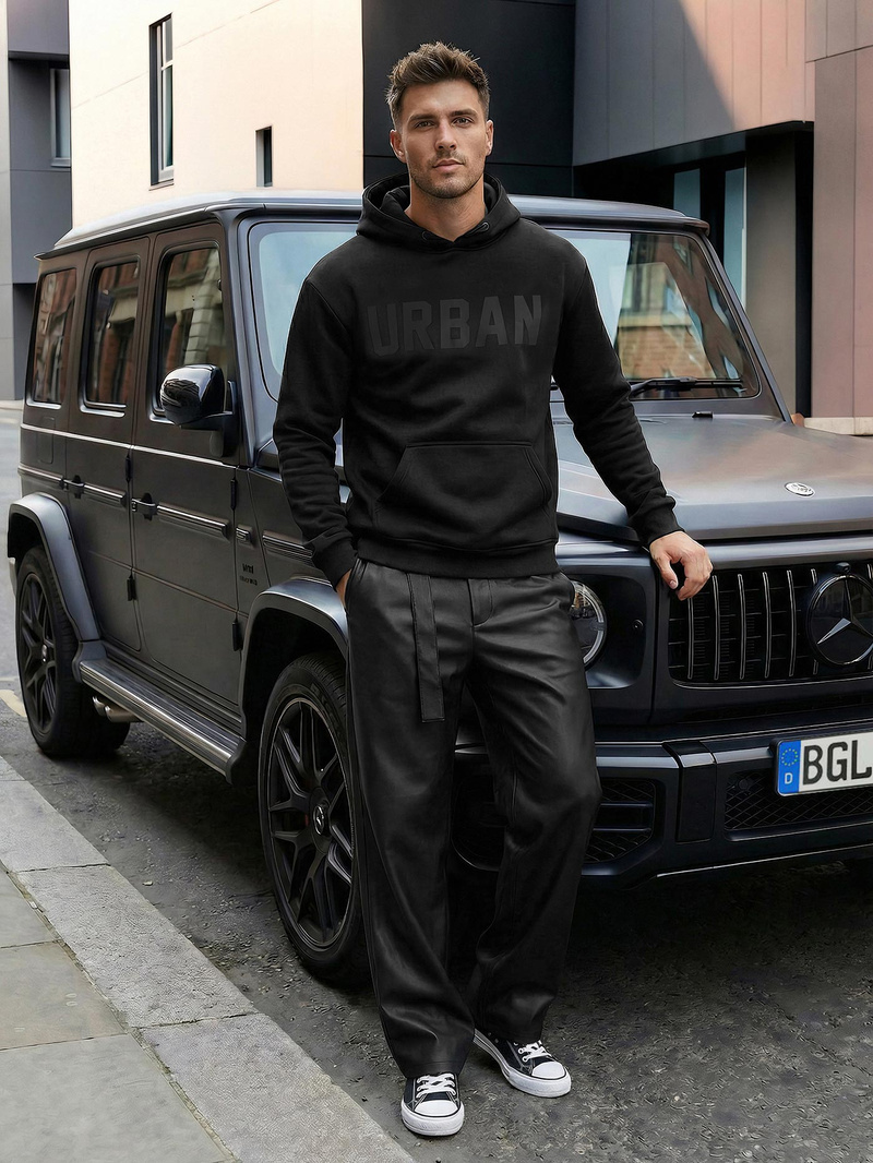 Мъжки суитшърт с качулка черен OZONEE JS/8B1990/3