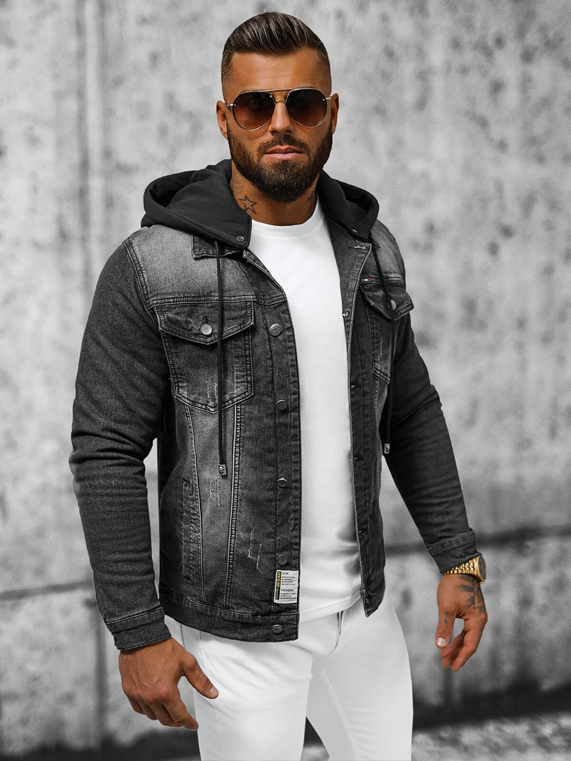 Мъжко джинсово яке черна OZONEE NB/MJ530N