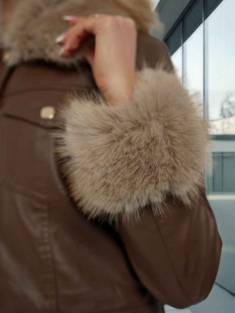 Дамско кожено яке шоколад OZONEE JS/61M8513/158