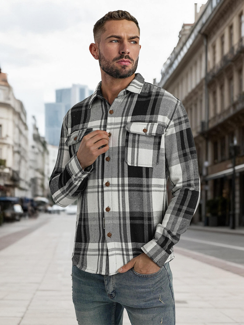 Мъжка риза черно-бяла OZONEE NB/MC728N/3