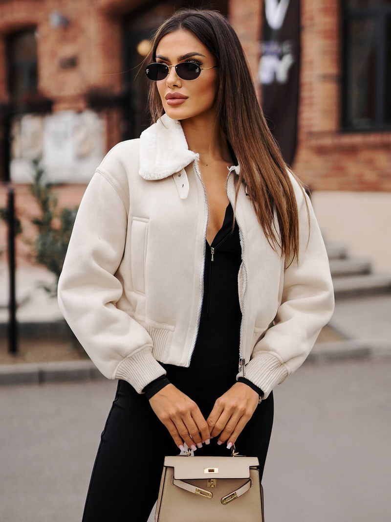 Дамско яке екрю OZONEE O/81326