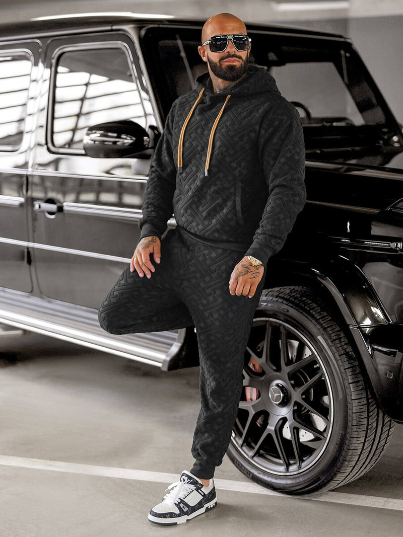 Мъжки велурен спортен екип черен OZONEE O/3C390