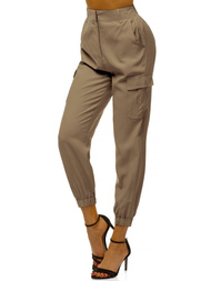 Дамски панталони с джоггери тъмнобежово OZONEE O/HM005