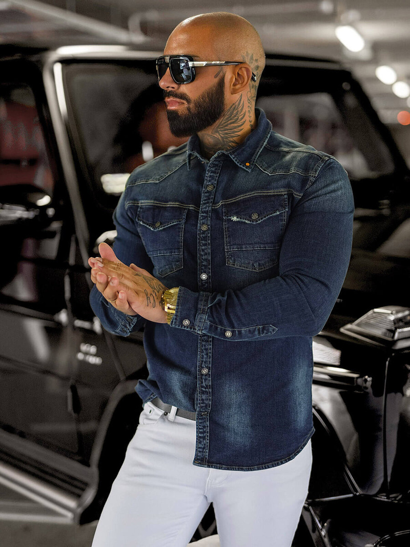 Мъжка риза тъмно-синя OZONEE O/51412