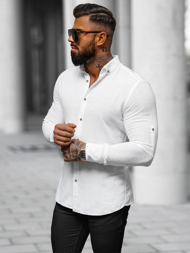 Мъжка риза бяла OZONEE O/V93