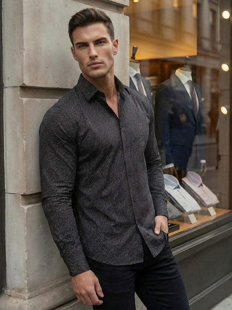 Мъжка риза черно OZONEE V/V184Z