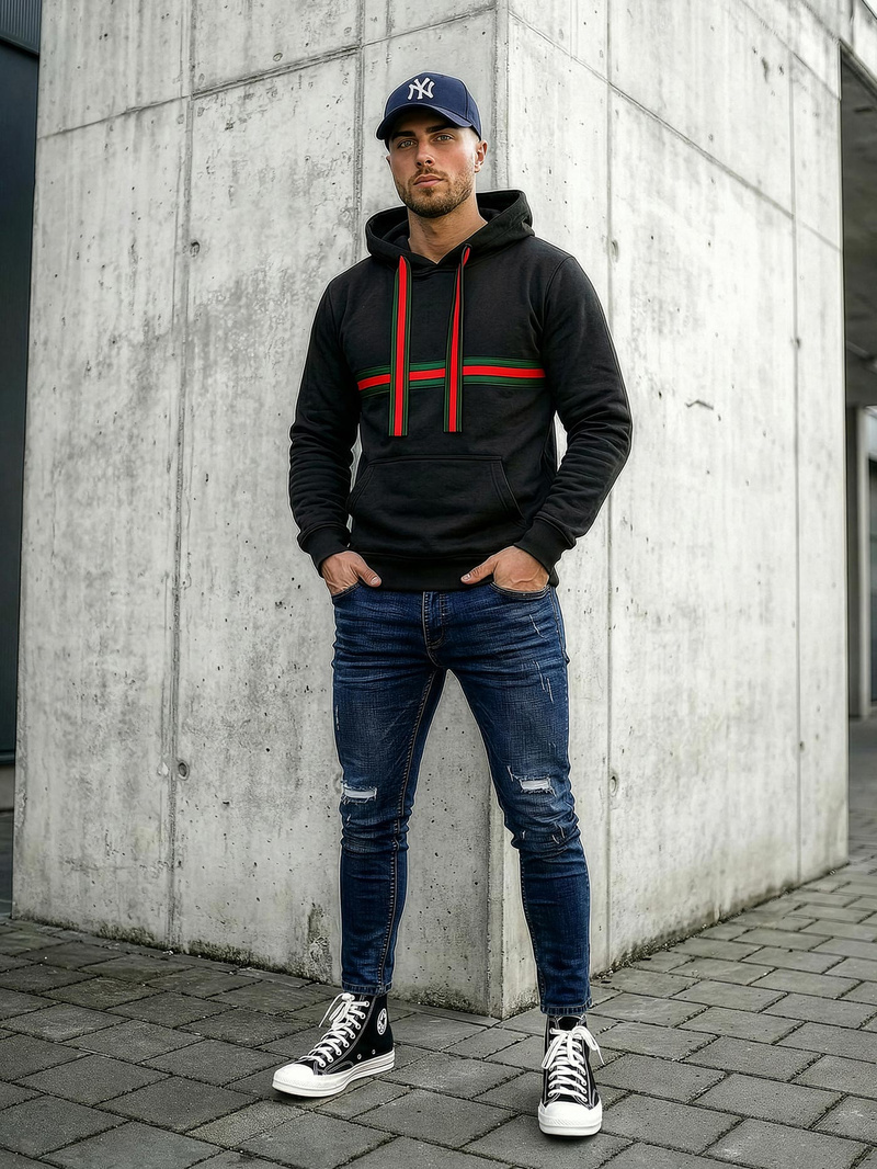 Мъжки суитшърт черно OZONEE JS/8B1735/3Z