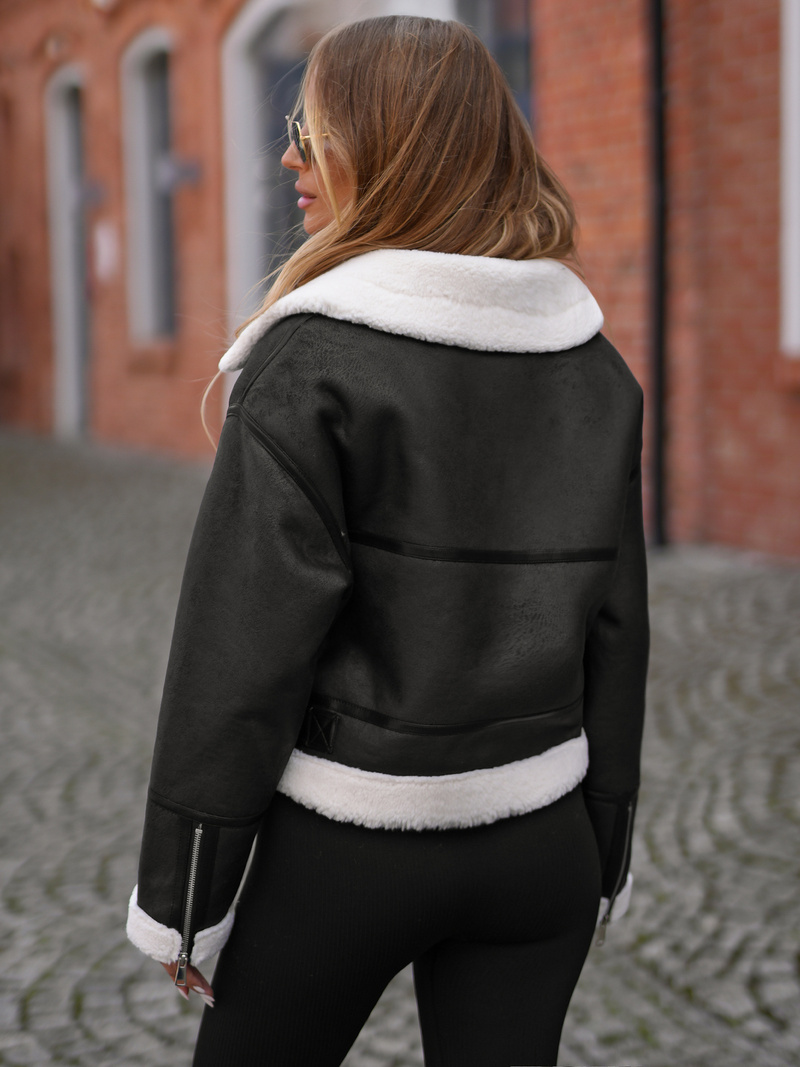 Дамско кожено яке черна OZONEE JS/11Z8256