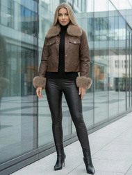 Дамско кожено яке шоколад OZONEE JS/61M8513/158