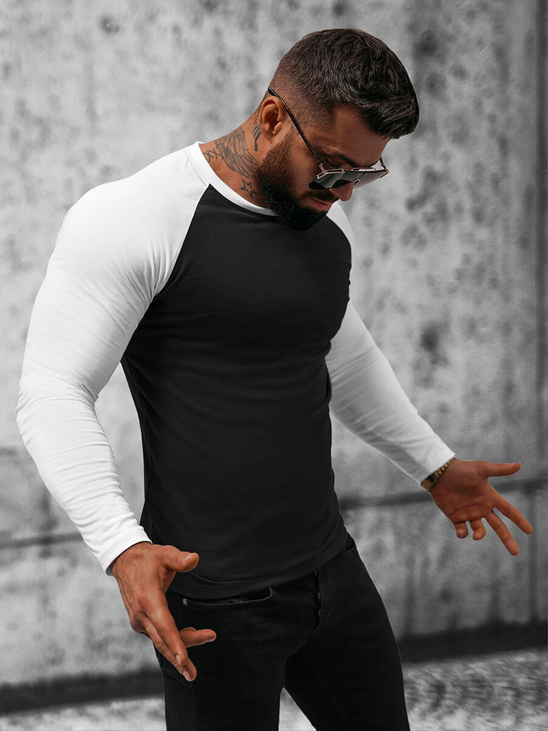 Мъжка блуза с дълъг ръкав черно-бял OZONEE O/B261