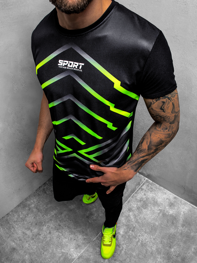 Мъжка тениска черно-зелена OZONEE JS/KS2063Z