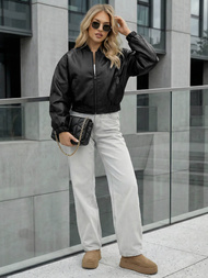 Дамско кожено яке черна OZONEE JS/11Z8281Z