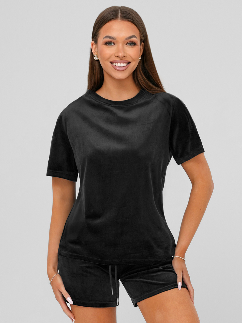 Дамски велурен спортен комплект черен OZONEE JS/35C1616/3