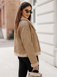 Дамско кожено яке бежова OZONEE JS/11Z8176