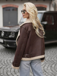 Дамско кожено яке шоколад OZONEE JS/61M8501/158Z