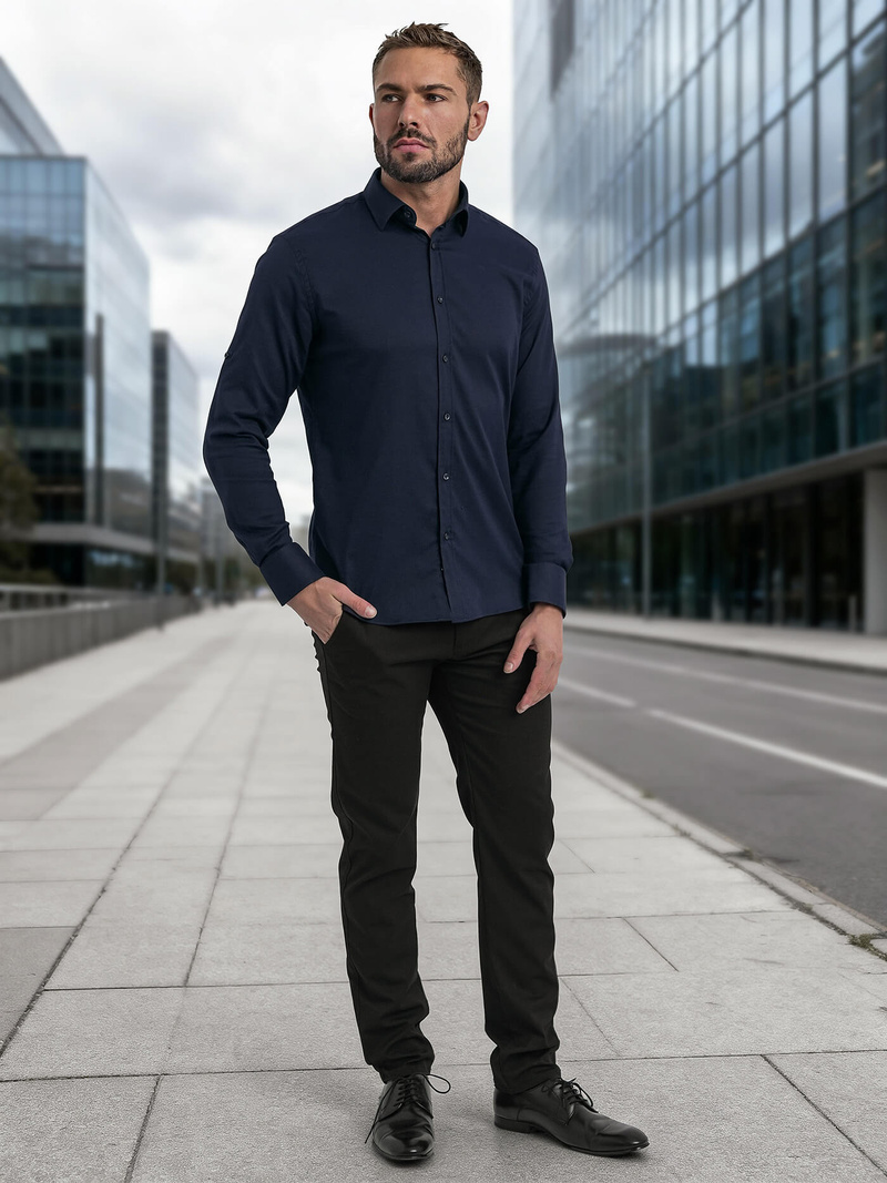 Мъжка риза тъмносиньо OZONEE V/V188