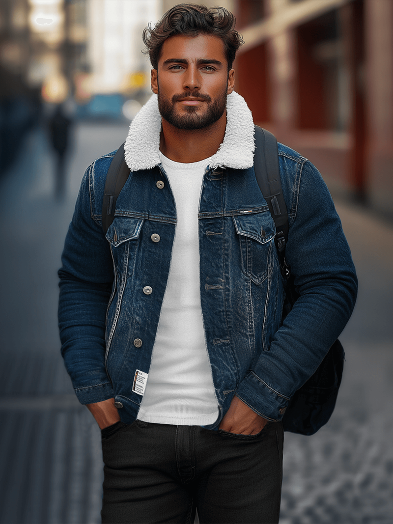 Мъжко джинсово яке шерпа тъмносиня OZONEE NB/MJ516BSZ