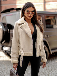 Дамско кожено яке бежова OZONEE JS/11Z8177