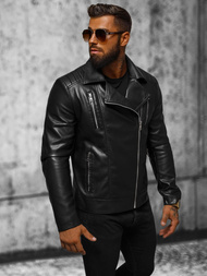 Мъжко кожено яке черно OZONEE JS/11Z8056