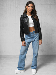 Дамско кожено яке черна OZONEE O/G117