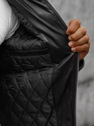 Мъжко кожено яке черно OZONEE JS/11Z8012