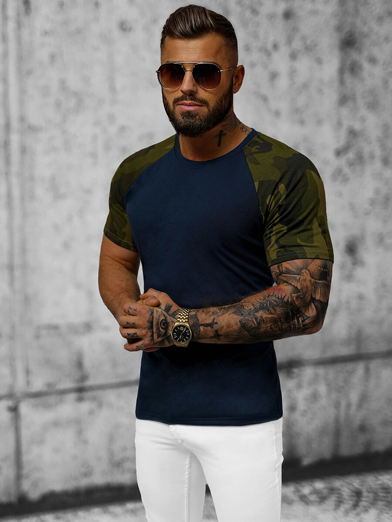 Мъжка тениска тъмносиньо-камуфлажна OZONEE JS/8T82/7Z