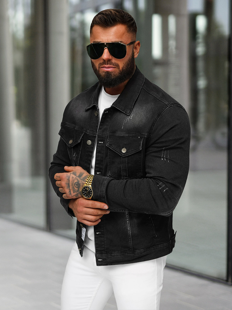 Мъжко джинсово яке черно OZONEE NB/MJ514N