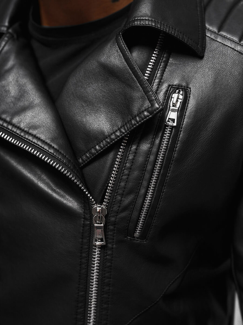 Мъжко кожено яке черно OZONEE JS/11Z8056