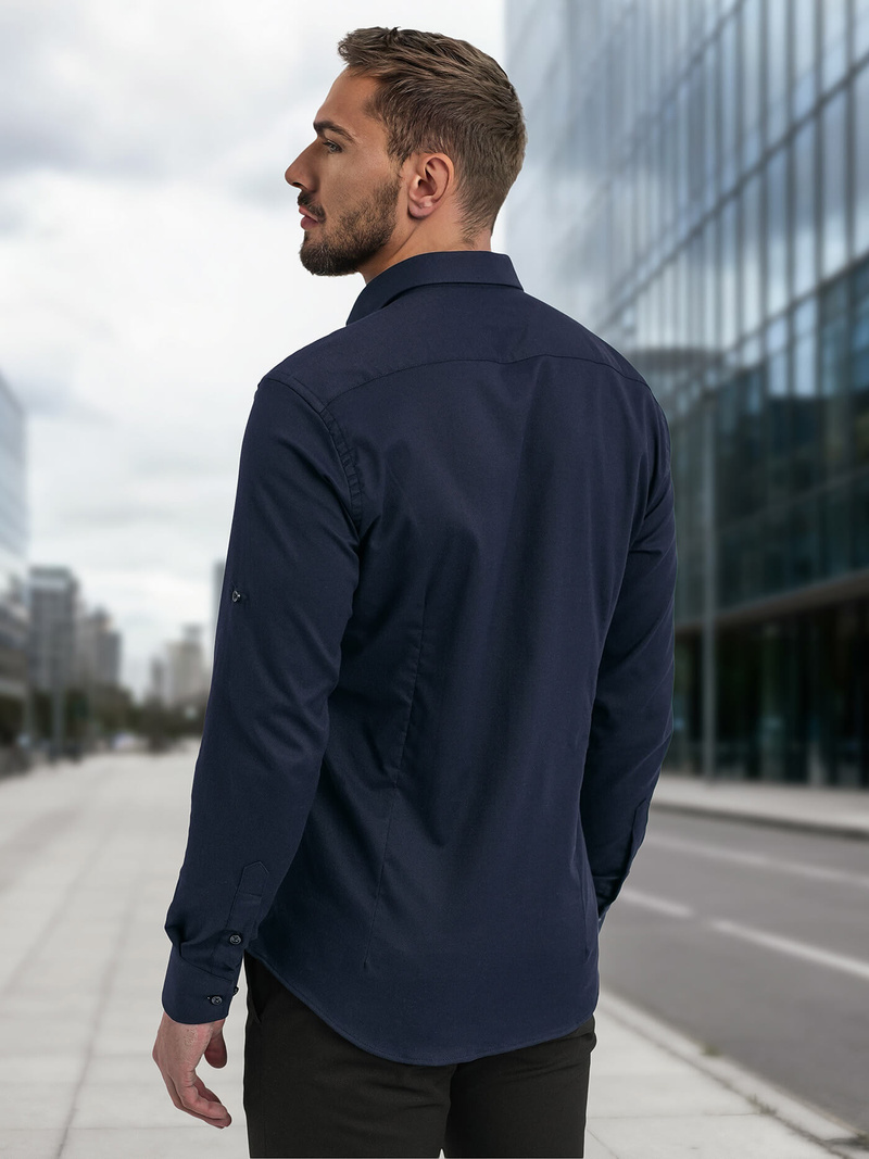 Мъжка риза тъмносиньо OZONEE V/V188