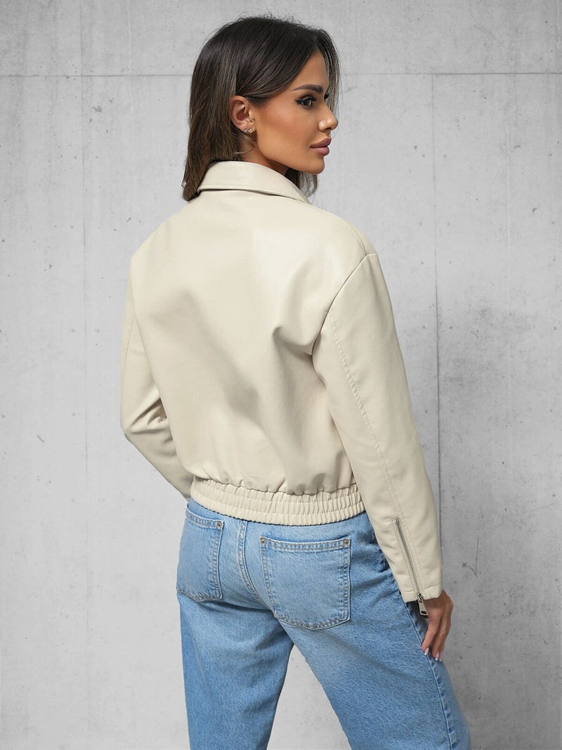 Дамско кожено яке бежова OZONEE O/G116