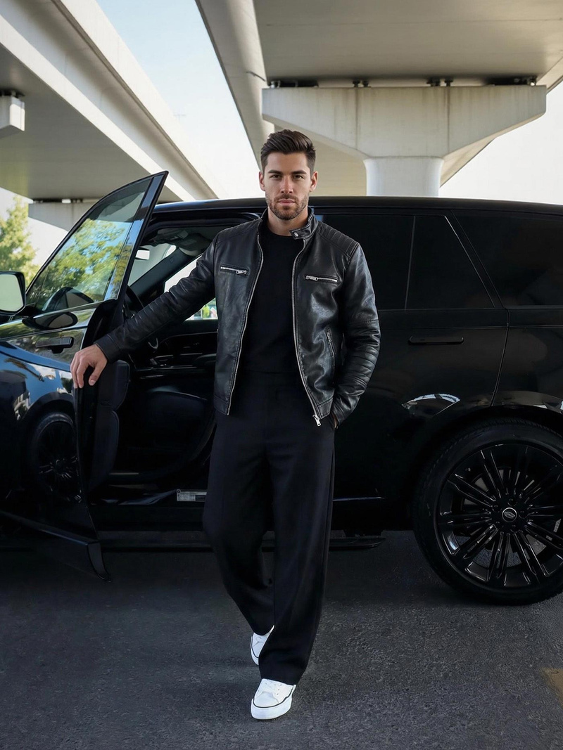 Мъжко кожено яке черно OZONEE JS/11Z8066