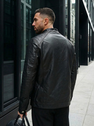 Мъжко кожено яке черно OZONEE JS/11Z8138