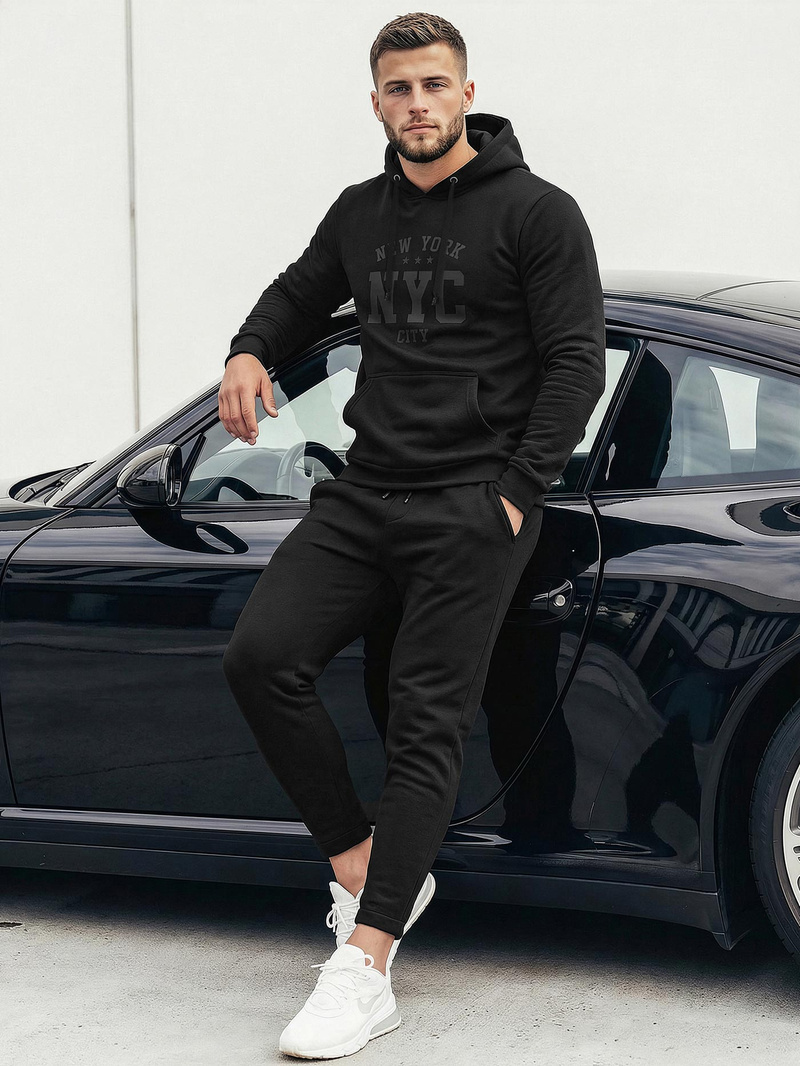 Мъжки суитшърт с качулка черен OZONEE JS/8B1971/3