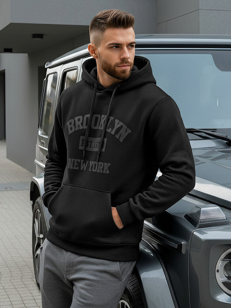 Мъжки суитшърт с качулка черен OZONEE JS/8B1969/3